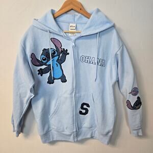 Disney Stitch Ohana Hoodie Embroidered‎ Graphic Print Full Zip Sweater Large